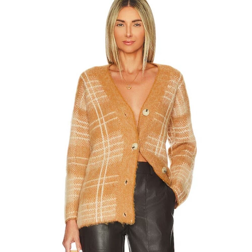 Vince Brushed Plaid Alpaca & Woolblend Cardigan In Gold Scotch Plaid XS/S